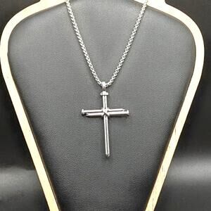Silver Necklace Cross Crucifix Nails Jesus Bible Christian Catholic Faith Gift